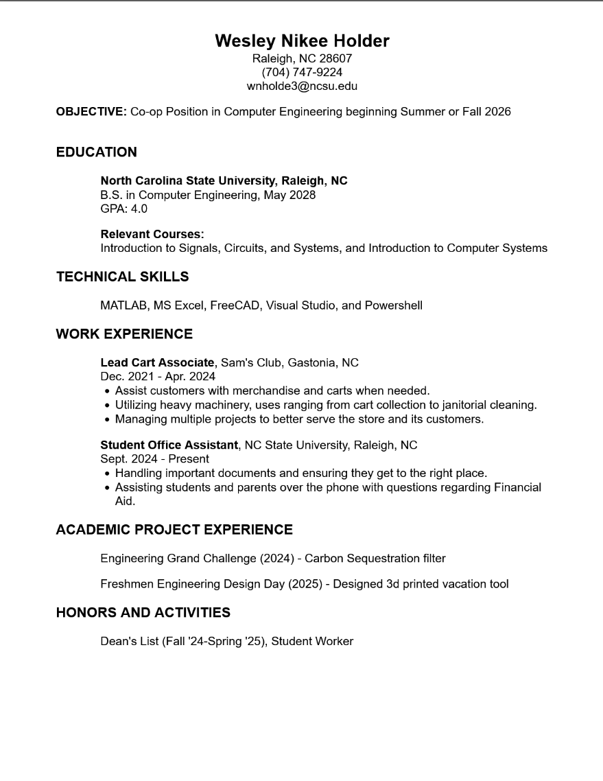 Co-op Resume
